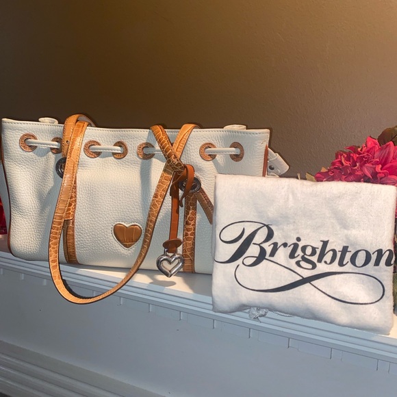 Bags Euc Brighton Ivory Brown Handbag Purse D173336 Poshmark
